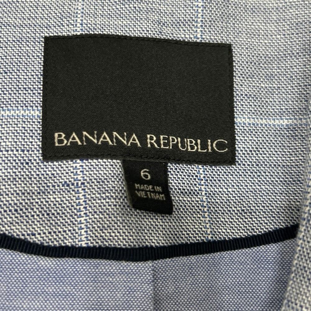 Banana Republic Blue Linen Blend Plaid Blazer Jacket 6 Old Money Preppy Classic - Picture 12 of 14